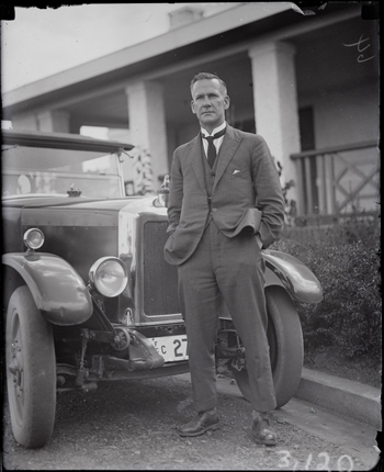 Royal Visit, May 1927 - Mr Mildenhall with his Armstrong Siddeley motor car Registration Number 27